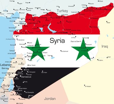 Abstract vector color map of Syria country colored by national flag
