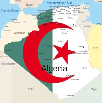 Abstract vector color map of Algeria country colored by national flag
