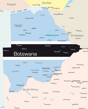 Abstract vector color map of Botswana country colored by national flag
