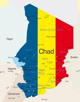 Abstract vector color map of Chad country colored by national flag
