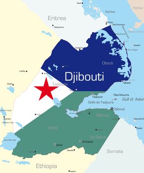 Abstract vector color map of Djibouti country colored by national flag
