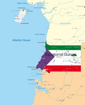 Abstract vector color map of Equatorial Guinea country colored by national flag
