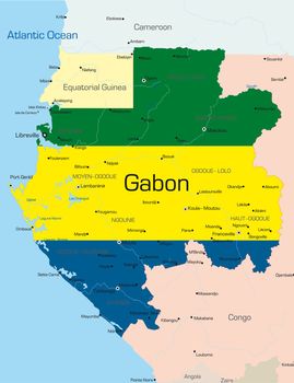 Abstract vector color map of Gabon country colored by national flag

