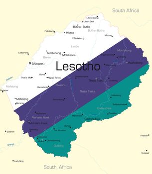 Abstract vector color map of Lesotho country colored by national flag