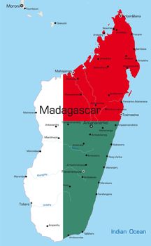 Abstract vector color map of Madagascar country colored by national flag