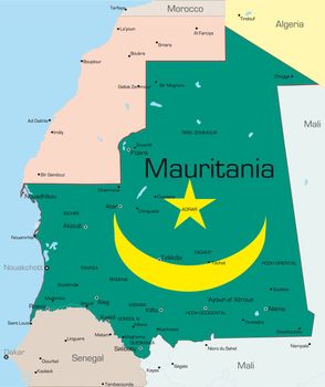 Abstract vector color map of Mauritania country colored by national flag