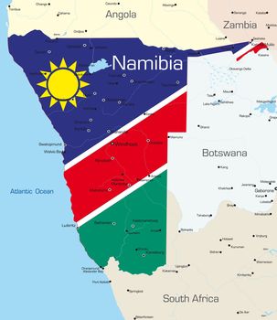 Abstract vector color map of Namibia country colored by national flag
