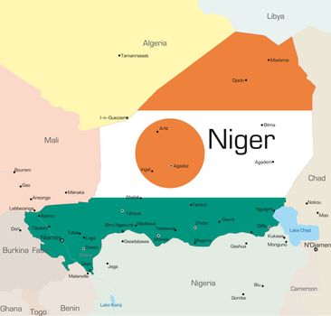 Abstract vector color map of Niger country colored by national flag

