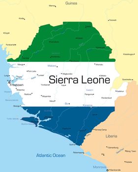 Abstract vector color map of Sierra Leone country colored by national flag
