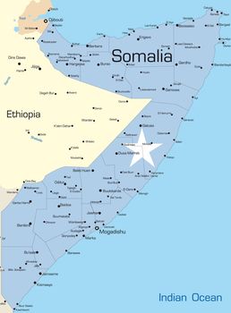 Abstract vector color map of Somalia colored by national flag
