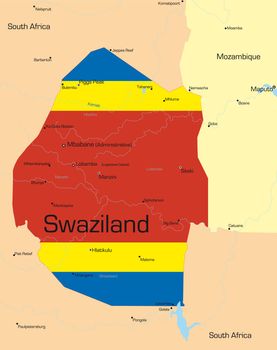 Abstract vector color map of Swaziland country colored by national flag