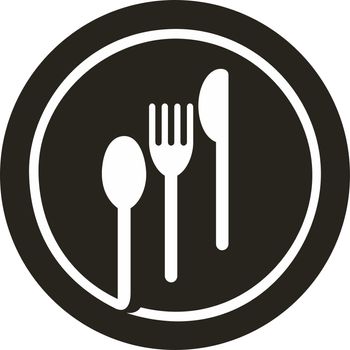 Vector icon illustration of plate with fork, knife and spoon on top of it