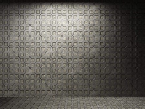 illuminated tile wall made in 3D graphics