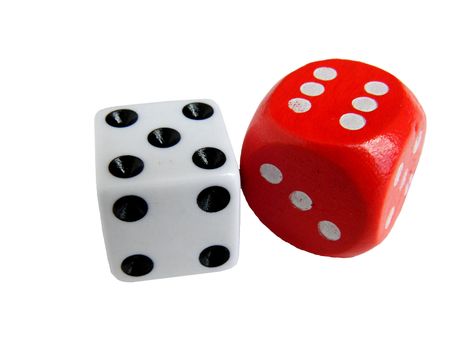 Two cubes photographed on a white background. White Cube, and red.