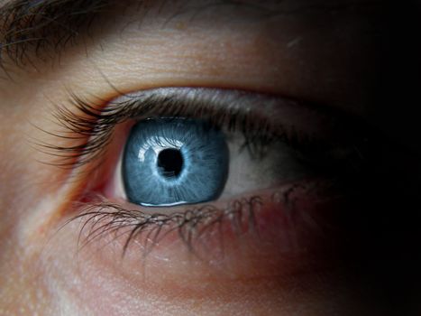 Beautiful blue men's eye. Photographed closeup.