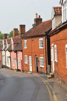 row of traditional town cottages