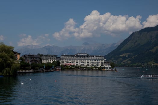 Image taken from the lake in Zell Am See. A beautiful landscape in the Alps in Austria