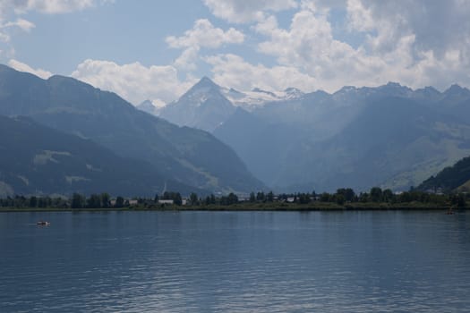 Image taken from the lake in Zell Am See. A beautiful landscape in the Alps in Austria