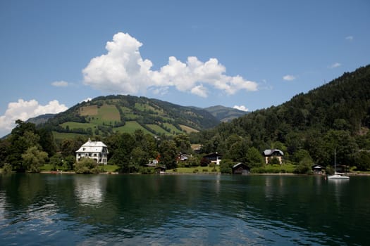 Image taken from the lake in Zell Am See. A beautiful landscape in the Alps in Austria