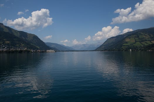 Image taken from the lake in Zell Am See. A beautiful landscape in the Alps in Austria