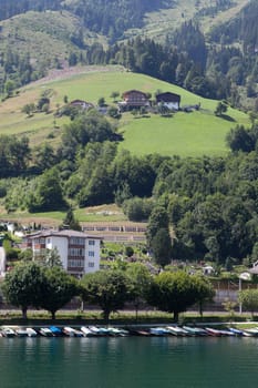 Image taken from the lake in Zell Am See. A beautiful landscape in the Alps in Austria