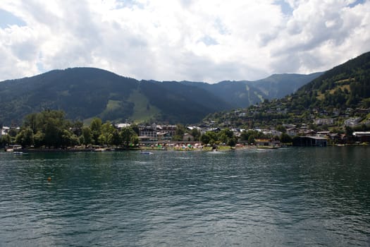 Image taken from the lake in Zell Am See. A beautiful landscape in the Alps in Austria