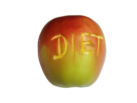 Apple logo with a "diet" that is etched into it.