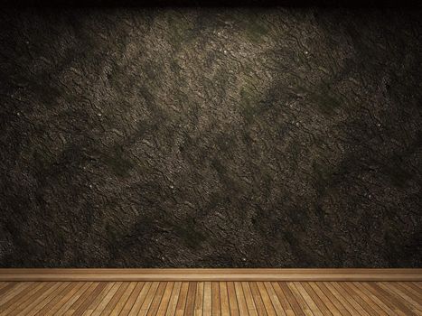 illuminated wooden wall made in 3D graphics