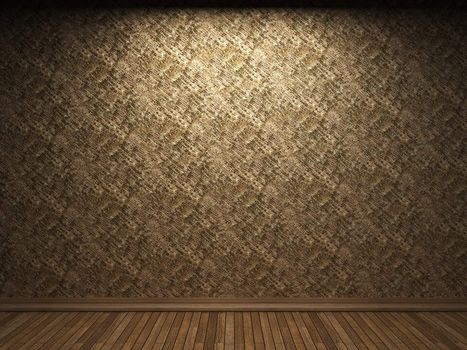 illuminated wooden wall made in 3D graphics