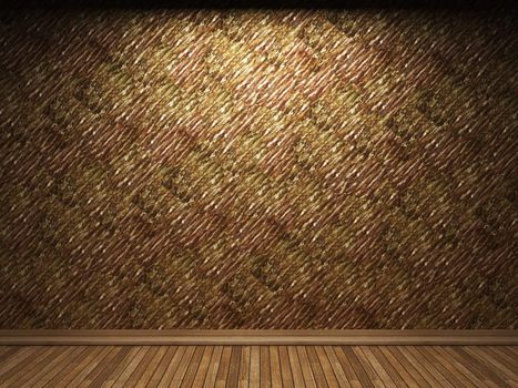 illuminated wooden wall made in 3D graphics