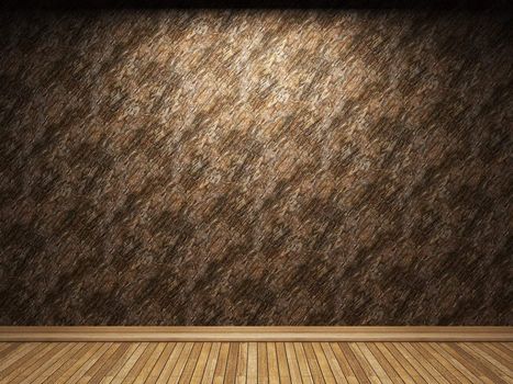 illuminated wooden wall made in 3D graphics