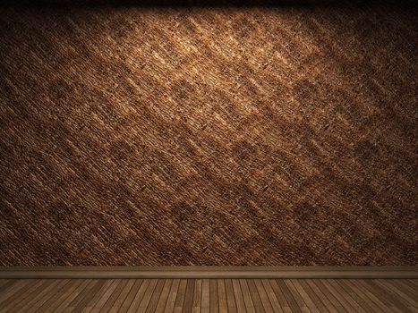 illuminated wooden wall made in 3D graphics