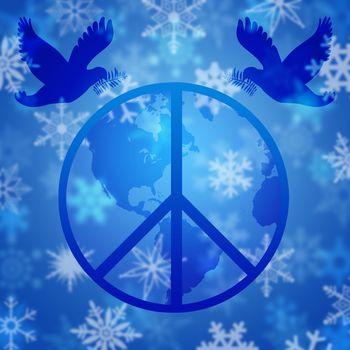 Christmas Peace Dove and Earth Globe with Snowflakes Illustration