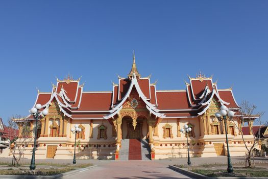 Beautiful temple with blue sky in Laos