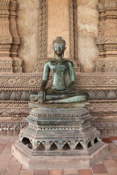 Ancient bronze Buddha statues at Haw Phra Kaew, Vientiane, Laos