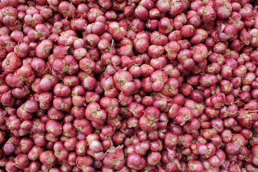 Abundance of red onions forming a background at market