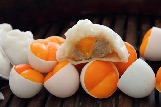 Chinese steamed bun and steamed egg yolk