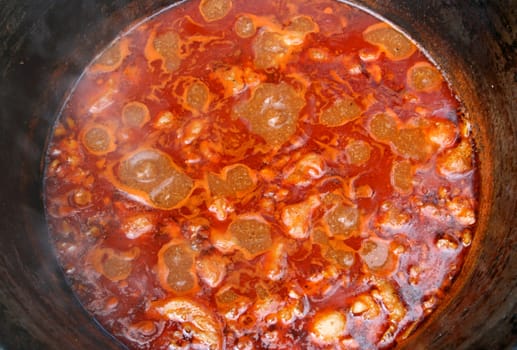 closeup of boiling goulash