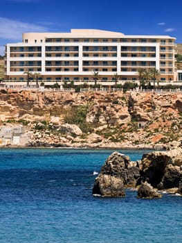 Hotel building just by the coast in Malta.