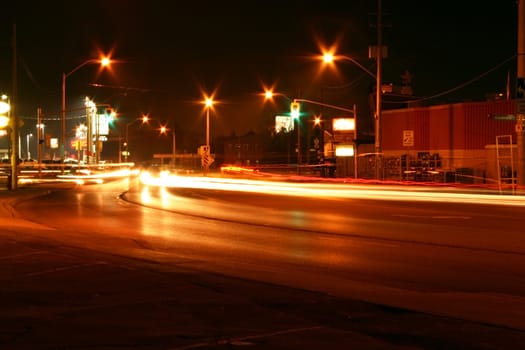 A long exposure of a busy street at night