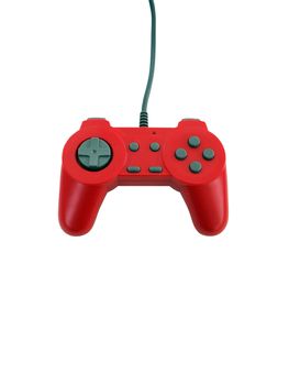 A red game controller isolated over white with plenty of copyspace.  This file includes the clipping path.  