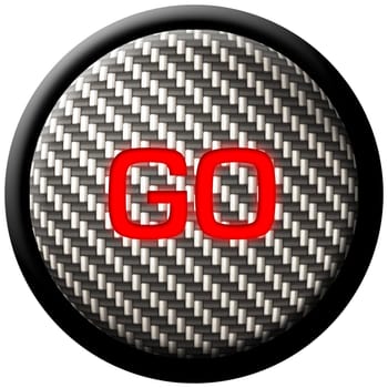 A carbon fiber button with the word "GO" glowing in red.
