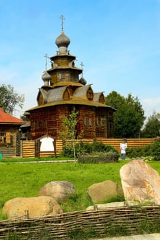 Ancient wooden church in a museum of wooden architecture in the city of Suzdal


