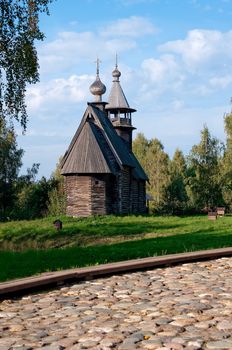 Ancient wooden church in a museum of wooden architecture in the city of Kostroma

