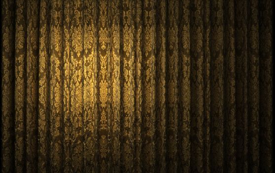 yellow velvet curtain opening scene made in 3d