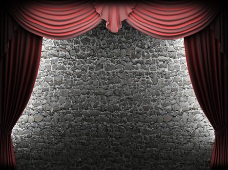 velvet curtain opening scene made in 3d