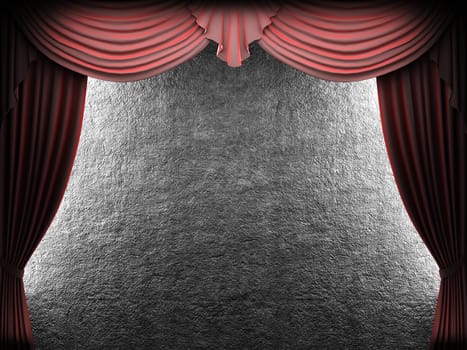 velvet curtain opening scene made in 3d