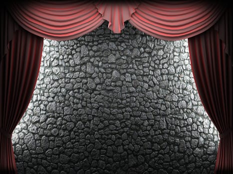 velvet curtain opening scene made in 3d