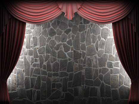 velvet curtain opening scene made in 3d