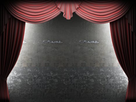 velvet curtain opening scene made in 3d